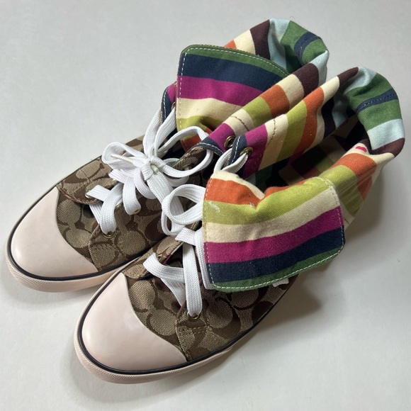 Coach Signature Bonney High Top Sneakers A1283 Tan and Brown Size 9M - Picture 3 of 13